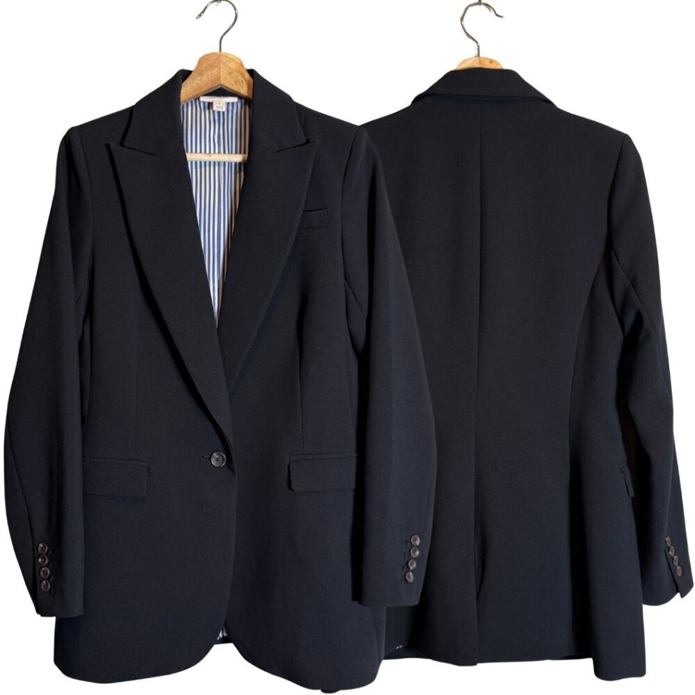 On 34th One Button Blazer Suit Jacket Womens 2 Black Minimalist Career Work NWOT